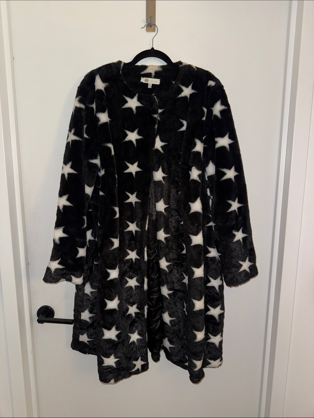 Fever Faux Fur Star Print Teddy Coat